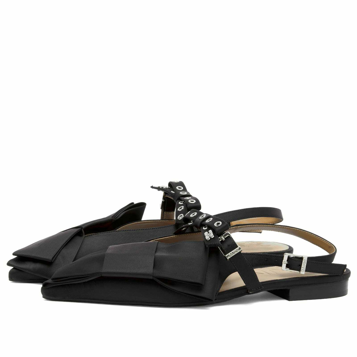 サンダル・ミュール Ganni Big Bow Ballerinas - Ganni - Synthetic - Black GANNI Women's Big Bow Slingback Ballerina in Black GANNI