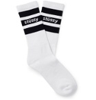 Stüssy - Logo-Intarsia Ribbed Cotton-Blend Socks - White