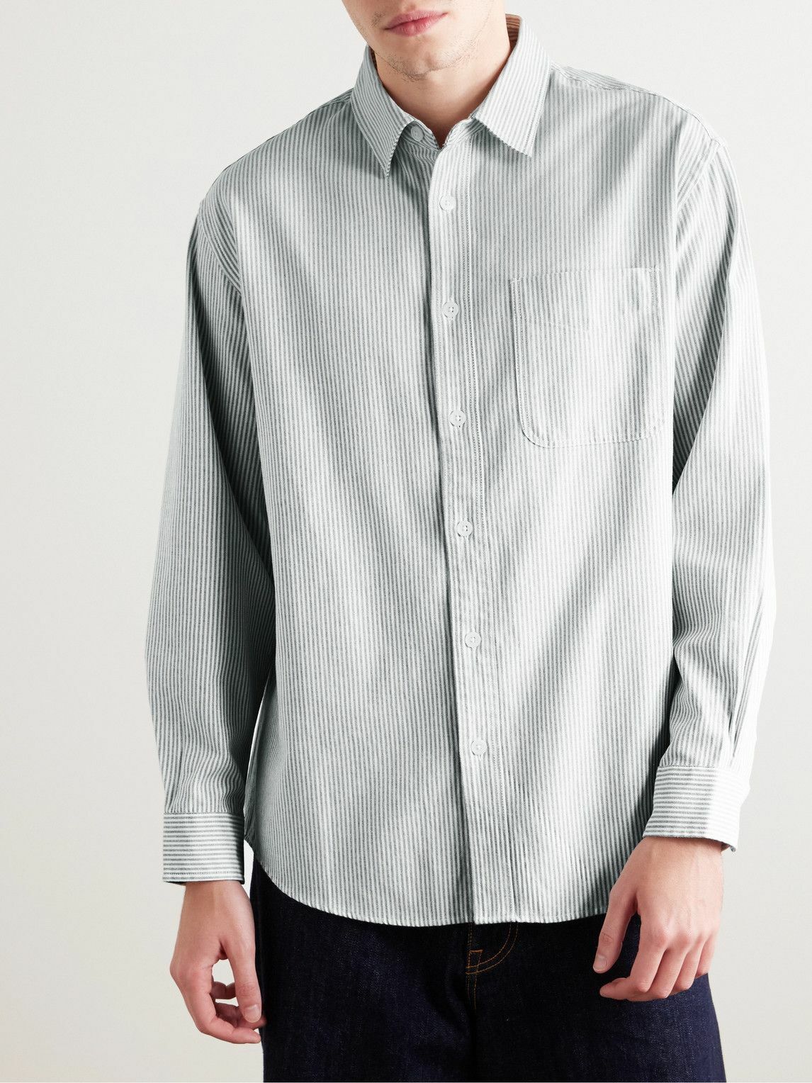FrizmWORKS - Button-Down Collar Striped Cotton-Blend Oxford Shirt - Gray