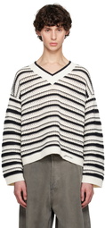 GANNI White & Black Striped Sweater