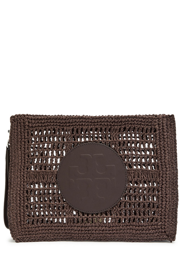 Photo: Tory Burch Ella Raffia Clutch - Dark Brown - One Size