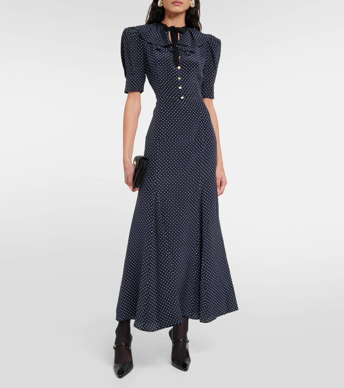 Alessandra Rich Polka-dot puff-sleeve silk maxi dress Alessandra Rich