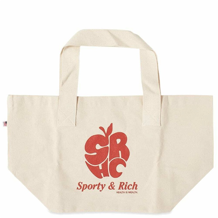 Photo: Sporty & Rich Men's Apple Tote Bag in Natural/Red