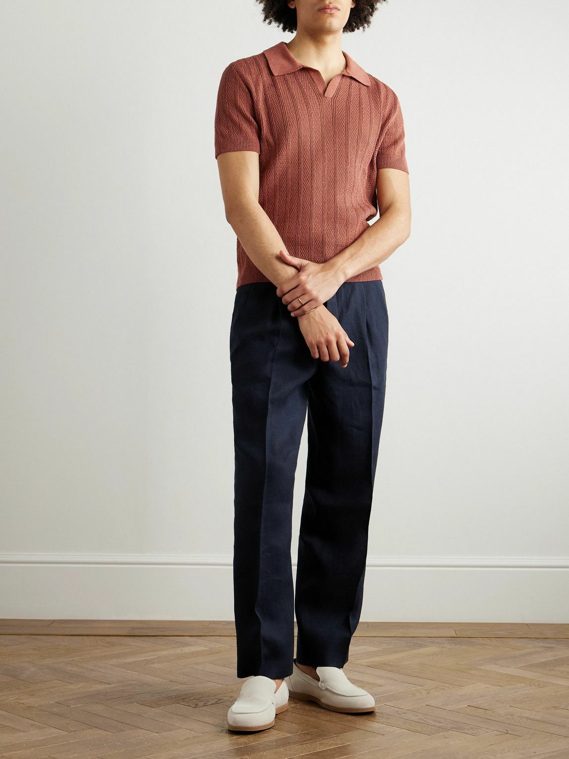 MILES LEON - Fabien Linen and Cotton-Blend Polo Shirt - Orange