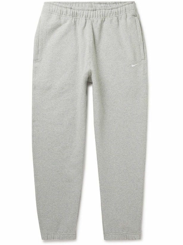 Photo: Nike - NRG Tapered Logo-Embroidered Cotton-Blend Jersey Sweatpants - Gray