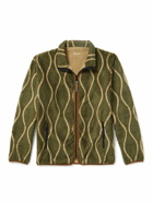KAPITAL - Jacquard-Trimmed Striped Fleece Jacket - Green