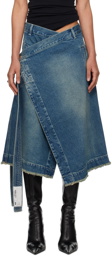 LU'U DAN Blue Wrap Denim Midi Skirt