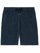 Sunspel - Tapered Cotton-Terry Drawstring Shorts - Blue