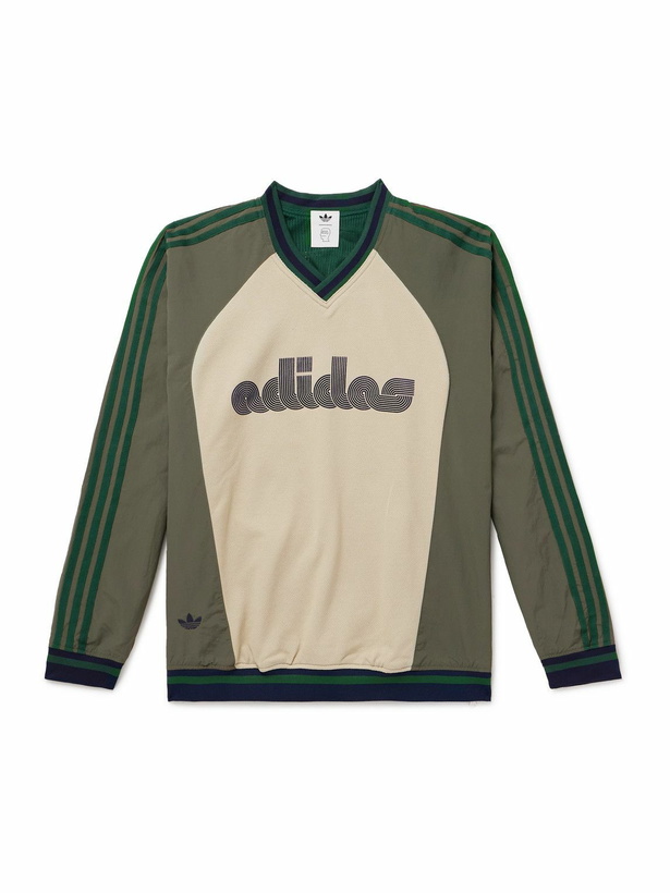 Photo: adidas Originals - Brain Dead Striped Panelled Logo-Print Shell and Cotton-Jersey Sweatshirt - Green
