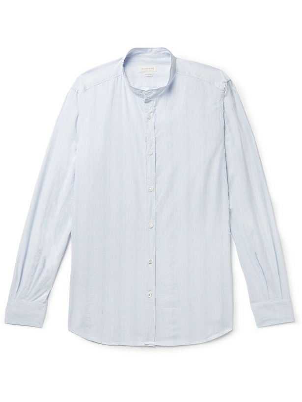 Photo: Incotex - Glanshirt Grandad-Collar Striped Cotton and Linen-Blend Shirt - Blue