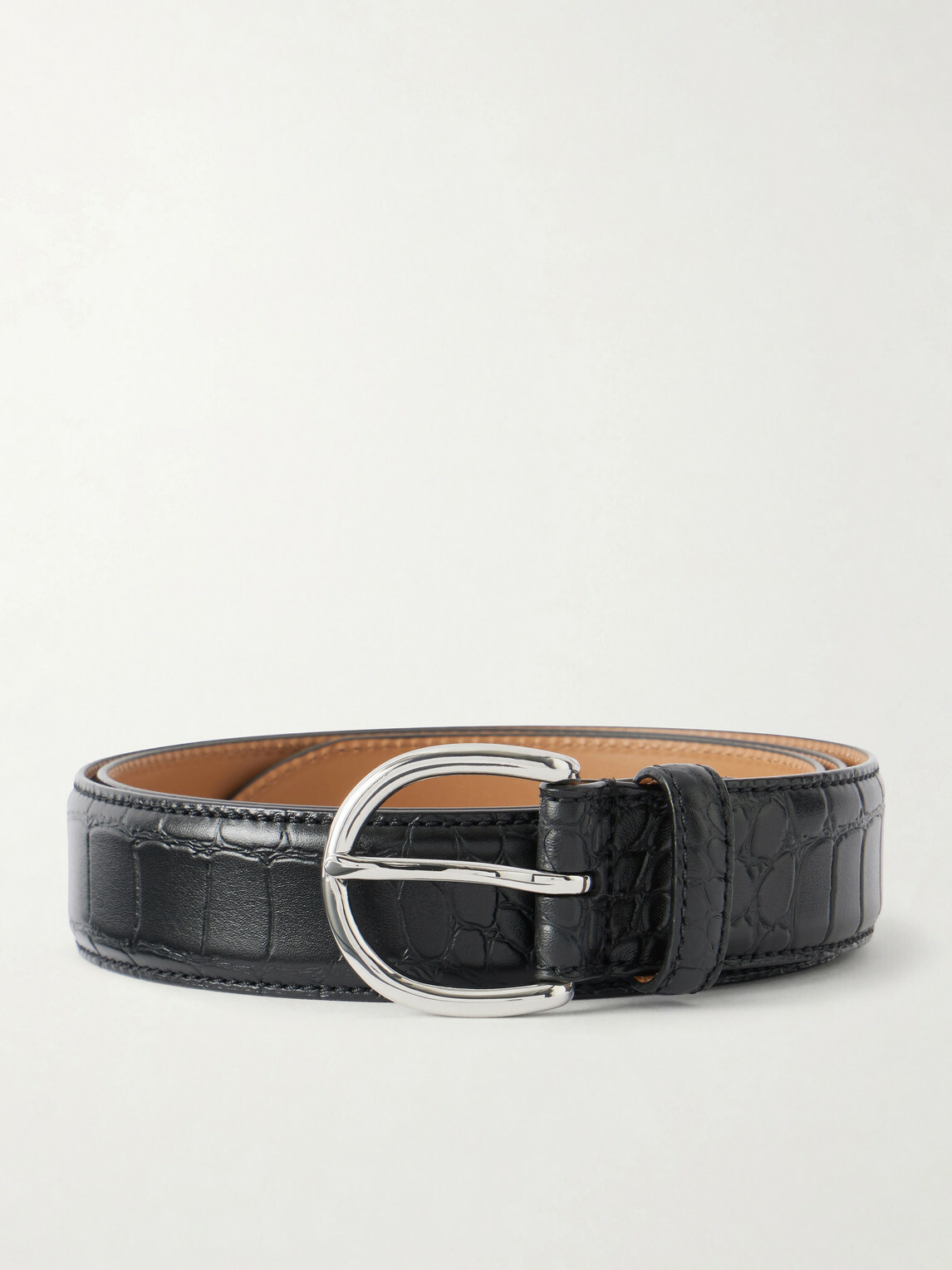 MORJAS - 3cm Croc-Embossed Leather Belt - Black