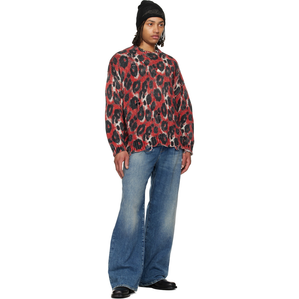 R13 Red & Black Printed Oversized Sweater