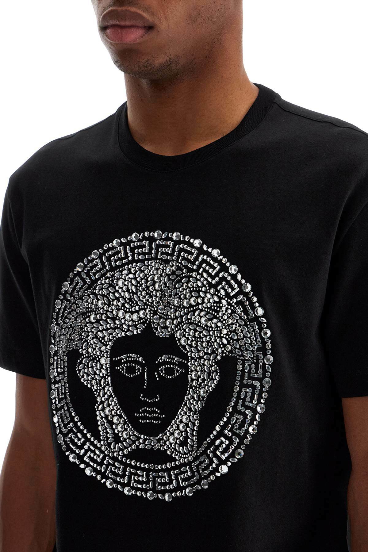 Tシャツ・カットソー VERSACE 1013944-1A08491_1B000 MEDUSA T-SHIRT WITH CRYSTAL VERSACE medusa crystal embellished t Black Versace