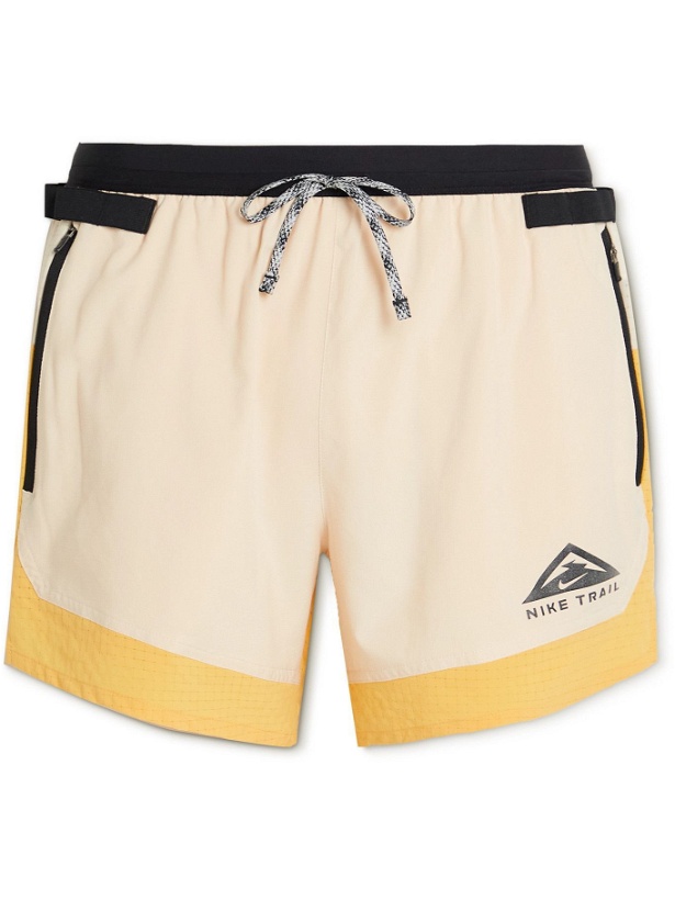 Photo: NIKE RUNNING - Flex Stride Colour-Block Dri-FIT Ripstop Shorts - Yellow