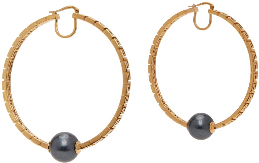 Versace Gold & Black Greca Earrings Versace