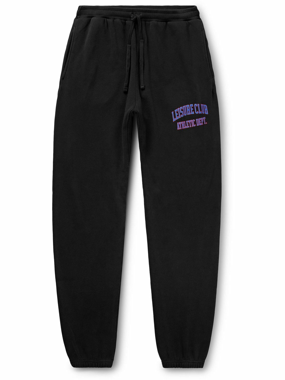 Photo: Pasadena Leisure Club - Athletic Dept. Tapered Logo-Print Garment-Dyed Cotton-Jersey Sweatpants - Black