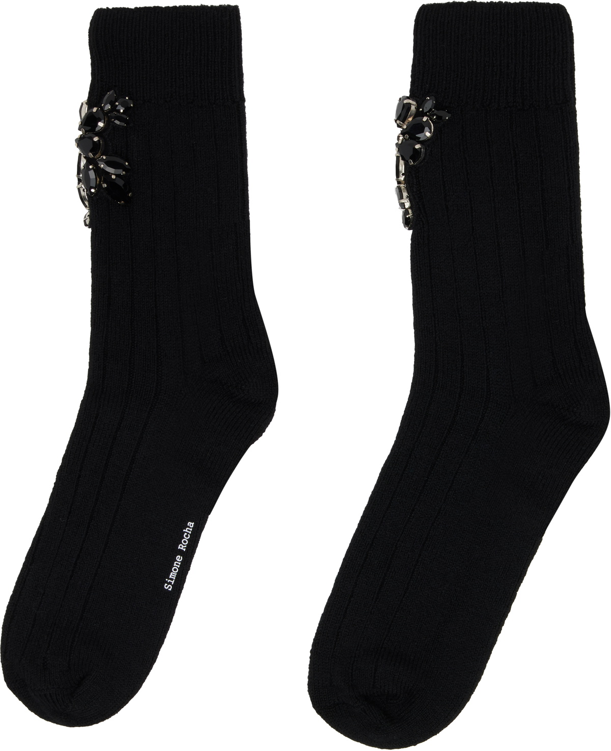 Simone Rocha Black Embellished Rose Ankle Socks