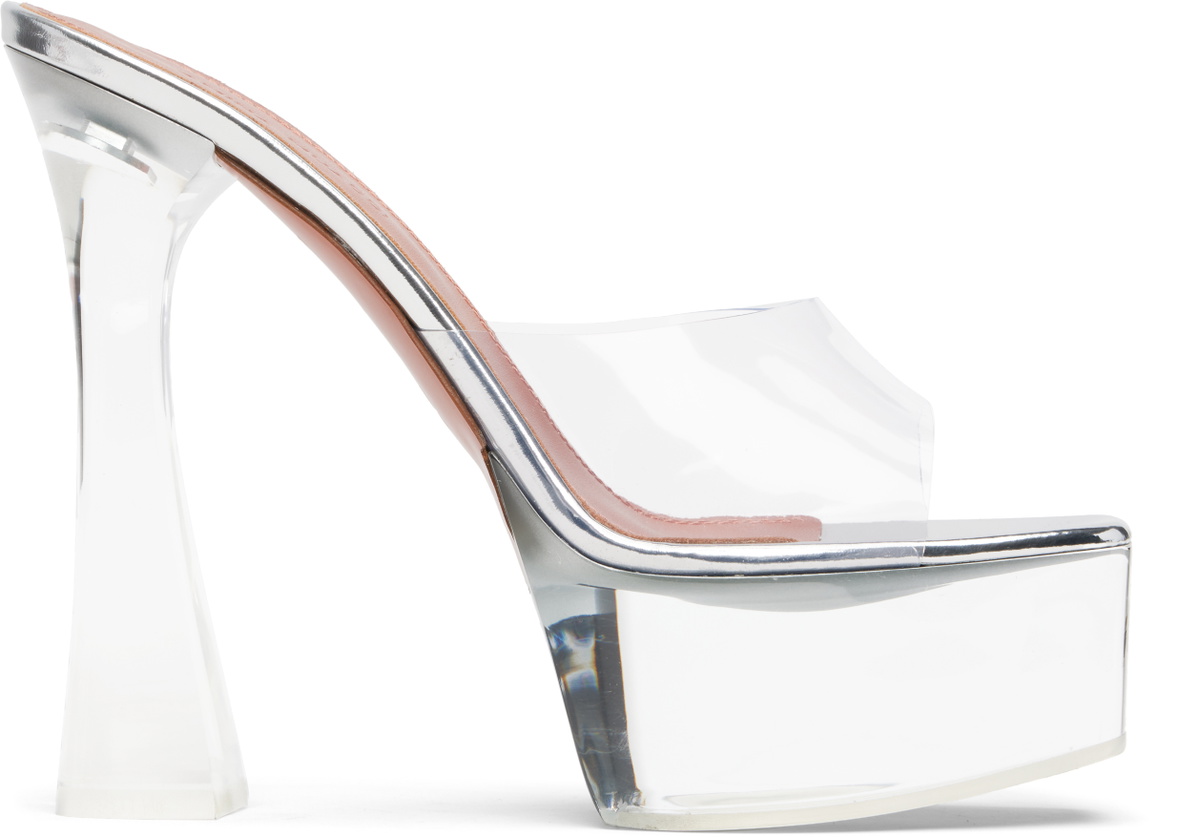 Amina Muaddi Silver Dalida Glass Plateau Heeled Sandals