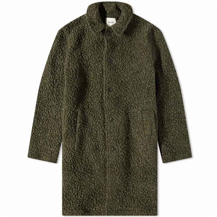 Photo: Kestin Men's Edinburgh Overcoat in Dark Olive Wool Fleece