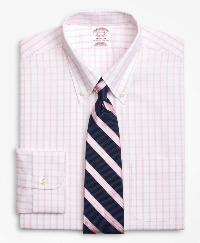 Photo: Brooks Brothers Men's Madison Relaxed-Fit Dress Shirt, Non-Iron Windowpane | Pink
