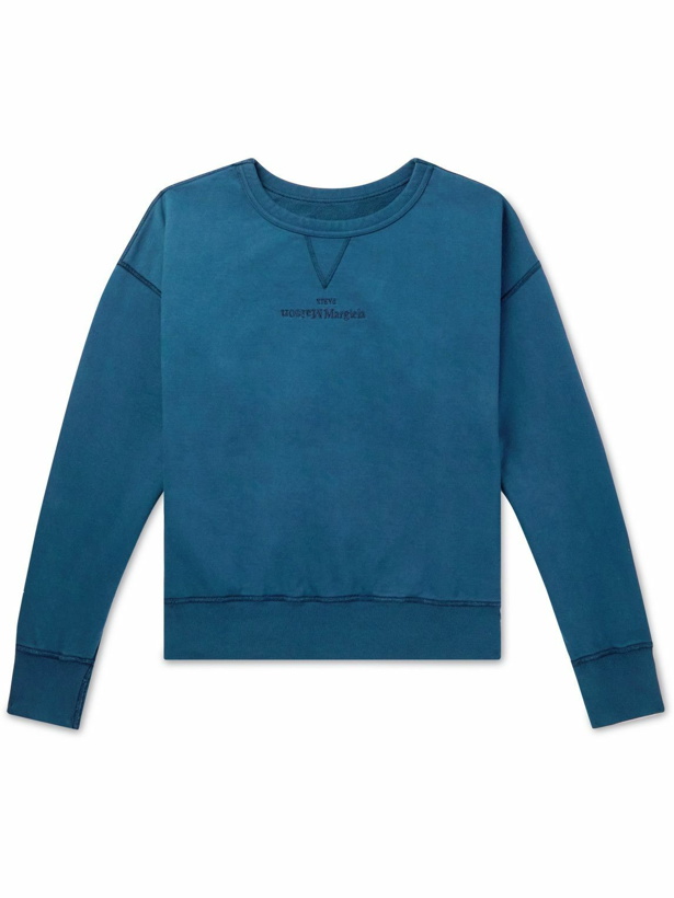 Photo: Maison Margiela - Logo-Embroidered Cotton-Jersey Sweatshirt - Blue