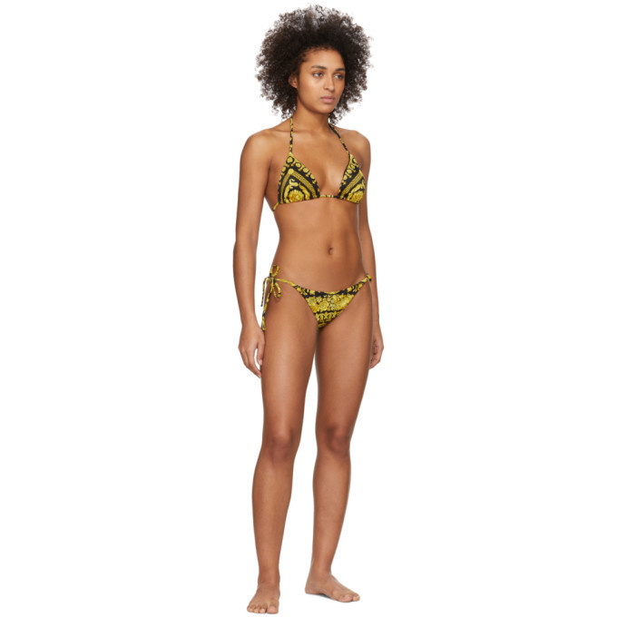 Versace Underwear Black and Yellow Barocco Bikini Top Versace Underwear