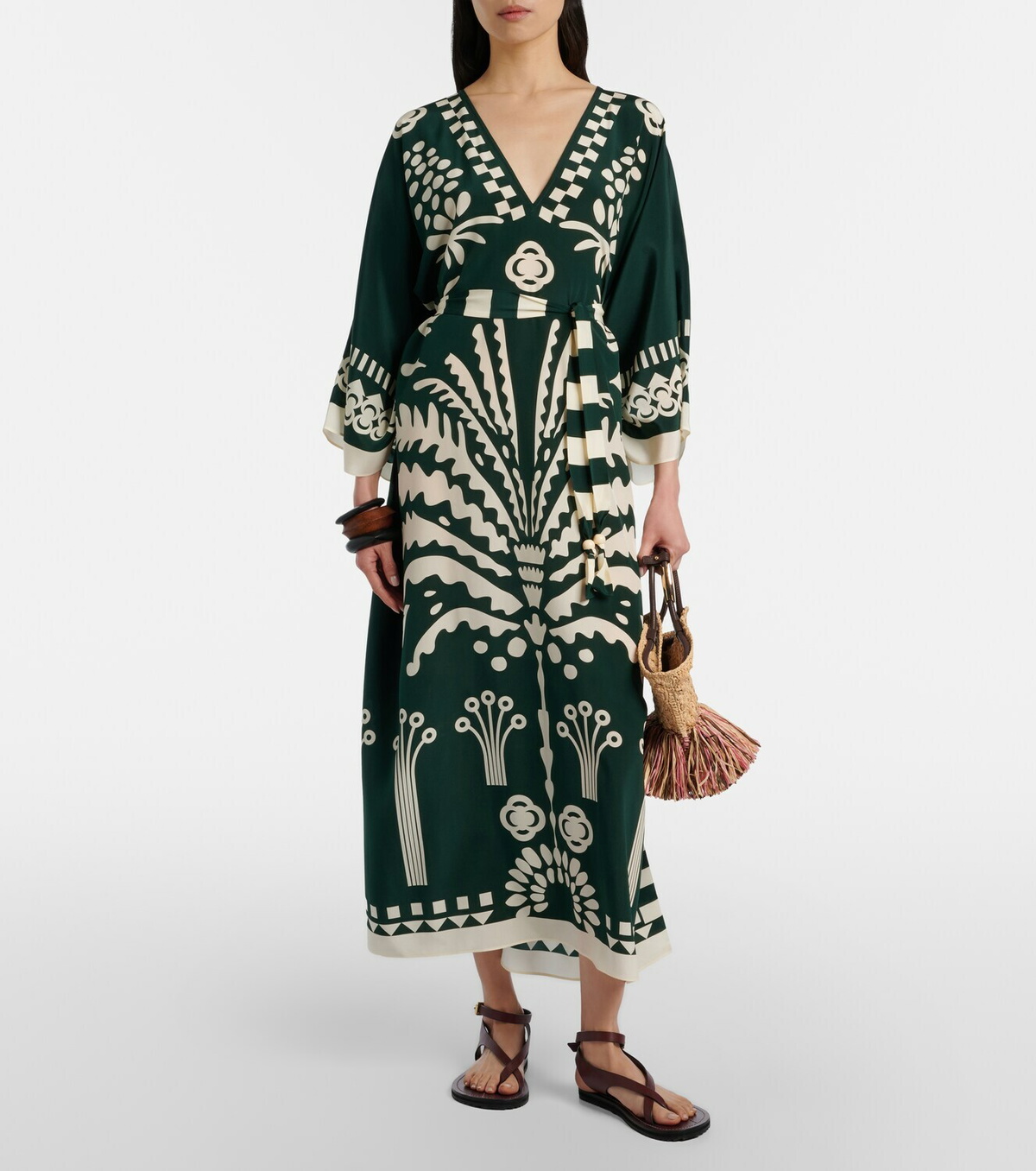 Eres Belted printed silk kaftan