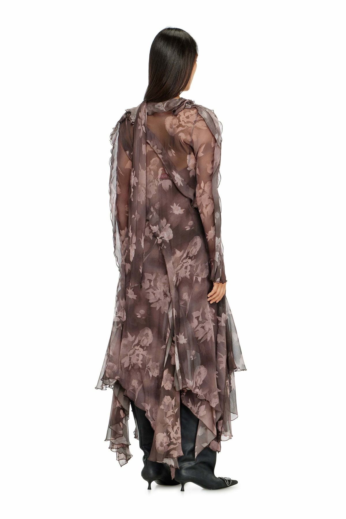 Diesel Asymmetric midi dress in chiffon and silk-crepe - Dresses Womens in Brown