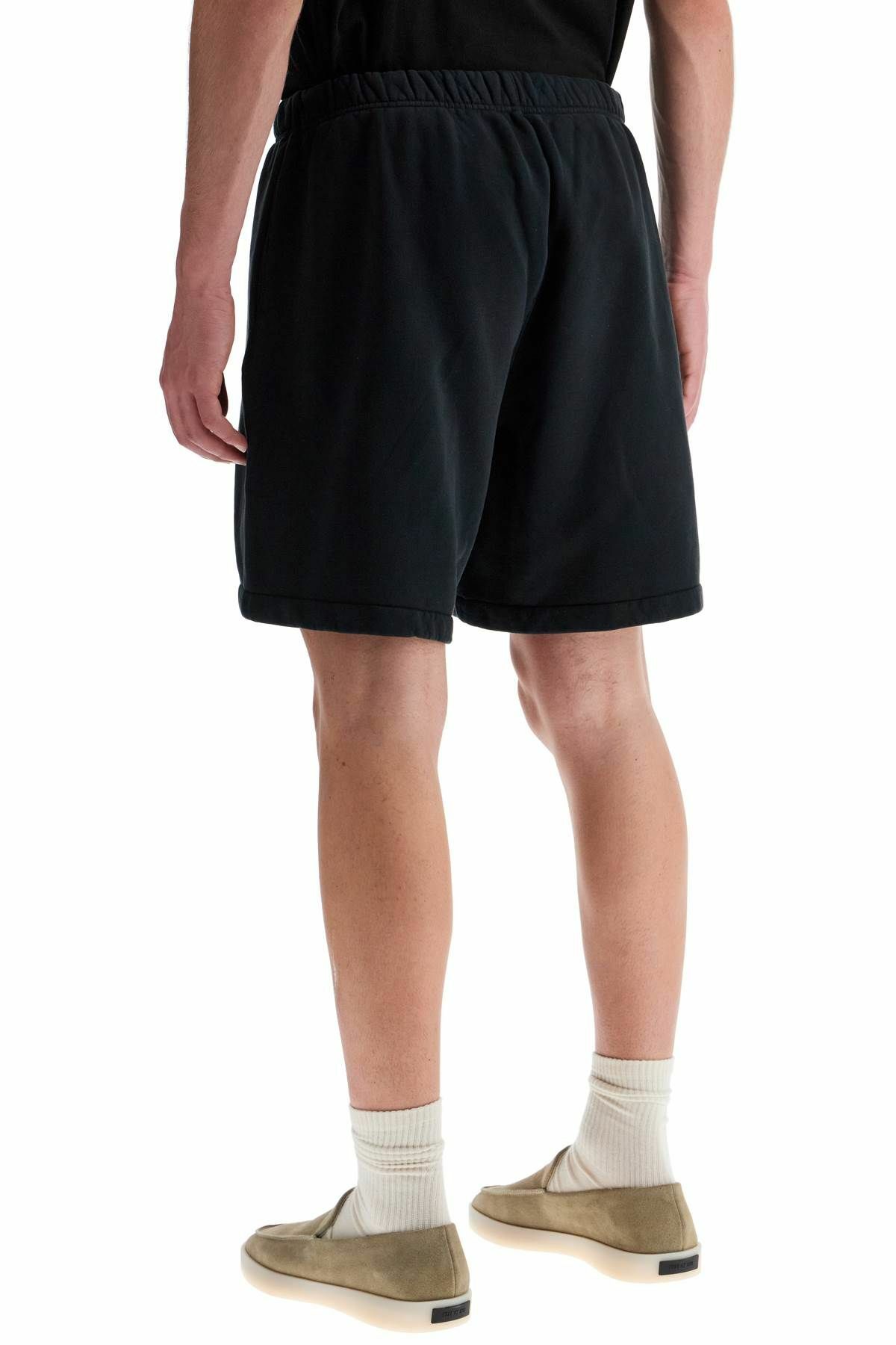 FEAR OF GOD ESSENTIALS high-waisted black cotton fleece shorts Black