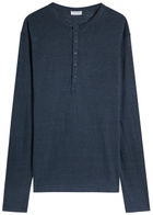 Gusari Long Sleeve Henley Linen T-shirt Navy