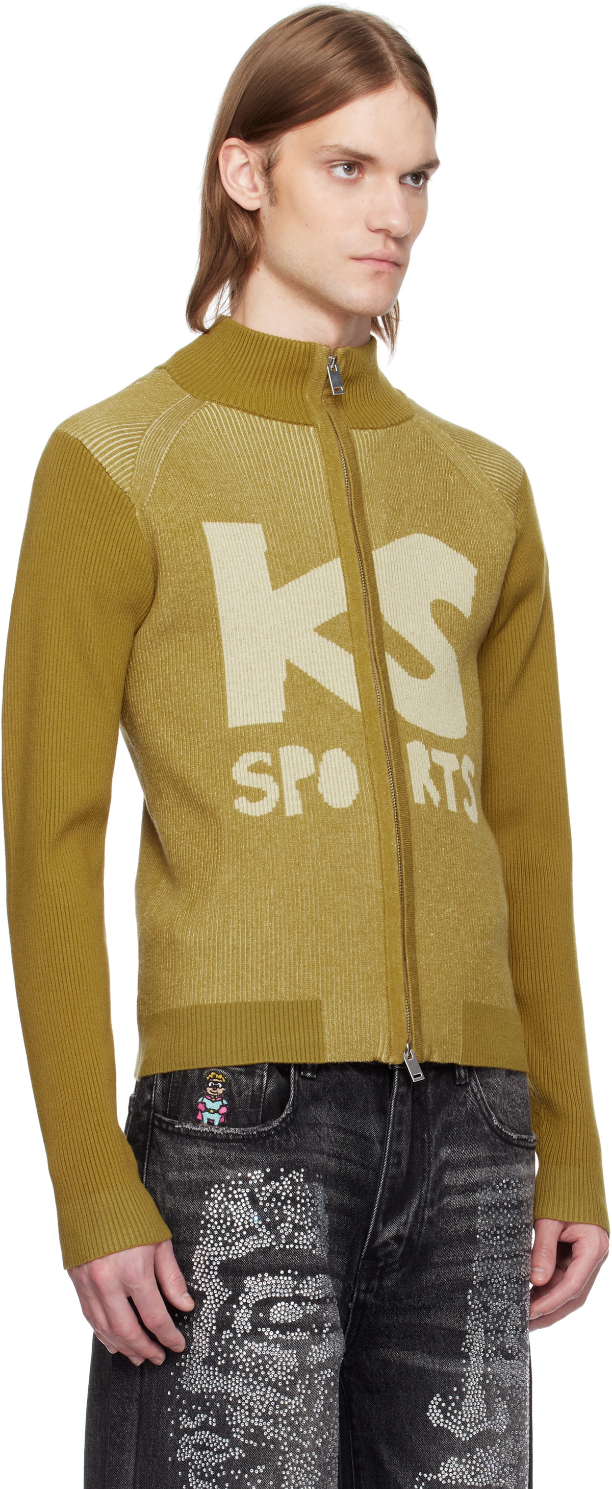 KidSuper Khaki Retro Rib 'KS Sports' Sweater