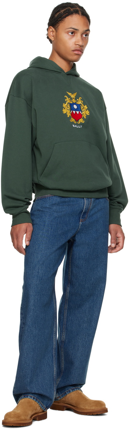 Bally Green Embroidered-Logo Hoodie