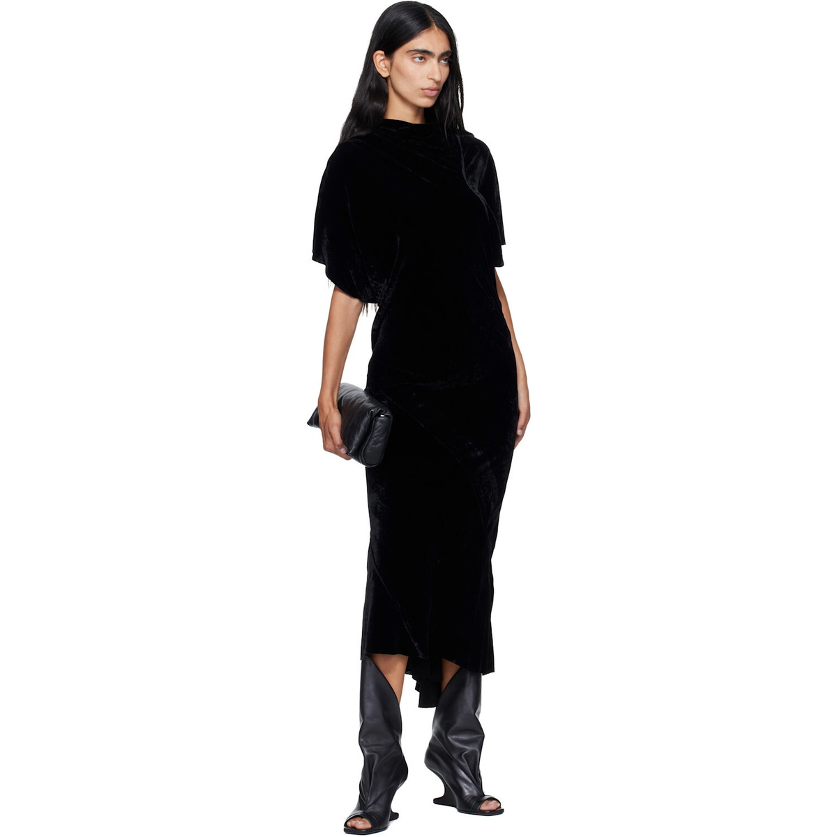 Rick Owens Black Tower Tumbled Lamb Clutch