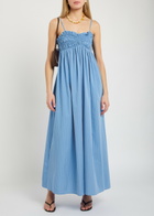 Faithfull The Brand Presa Pinstriped Cotton Maxi Dress Blue
