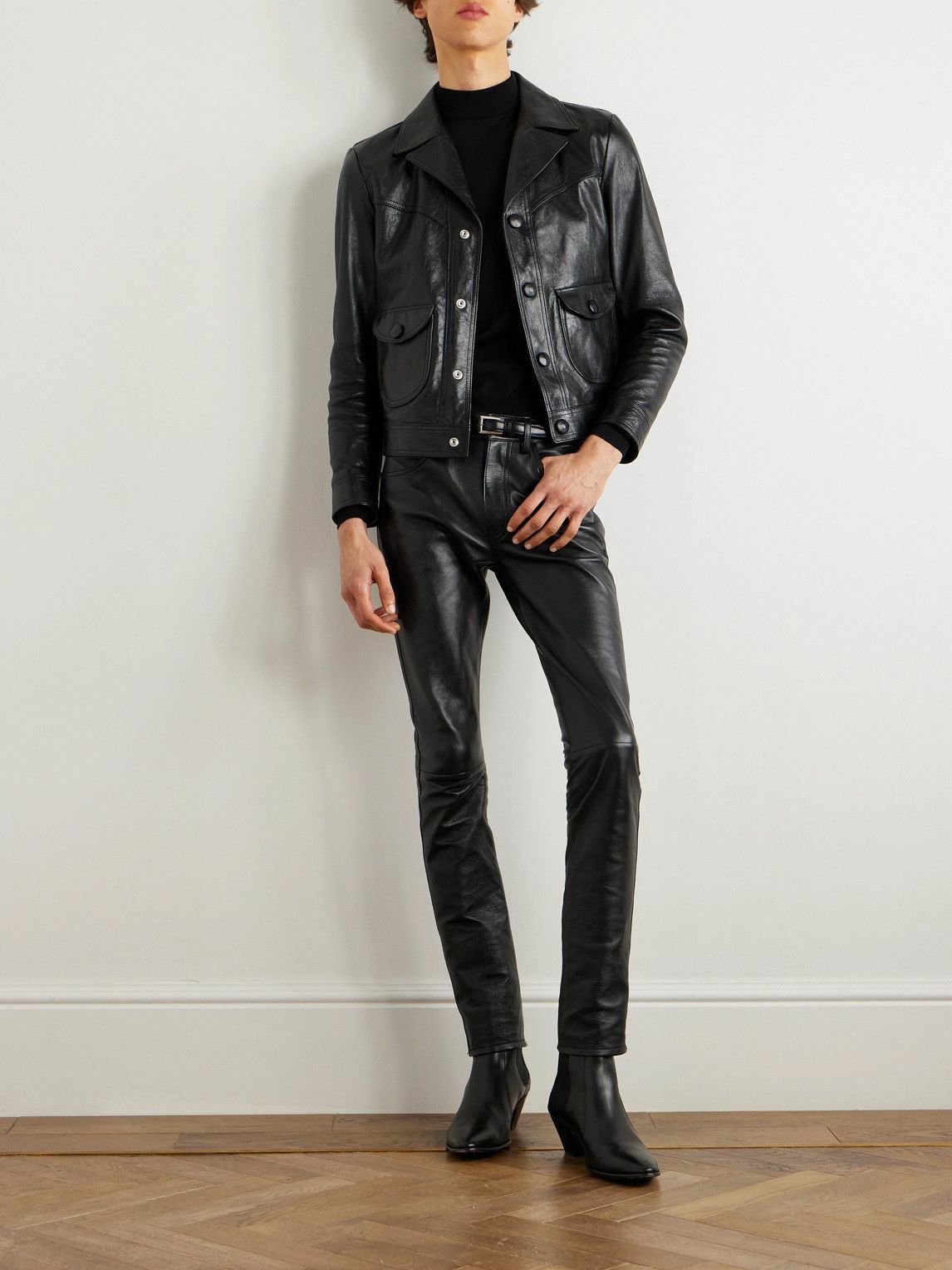 CELINE - Lou Straight-Leg Panelled Leather Trousers - Black