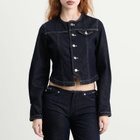 Peachy Den Women's Goldie Collarless Denim Jacket in Indigo Rinse
