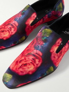 Christian Louboutin - Dandy Chick Grosgrain-Trimmed Floral-Print Satin Loafers - Red