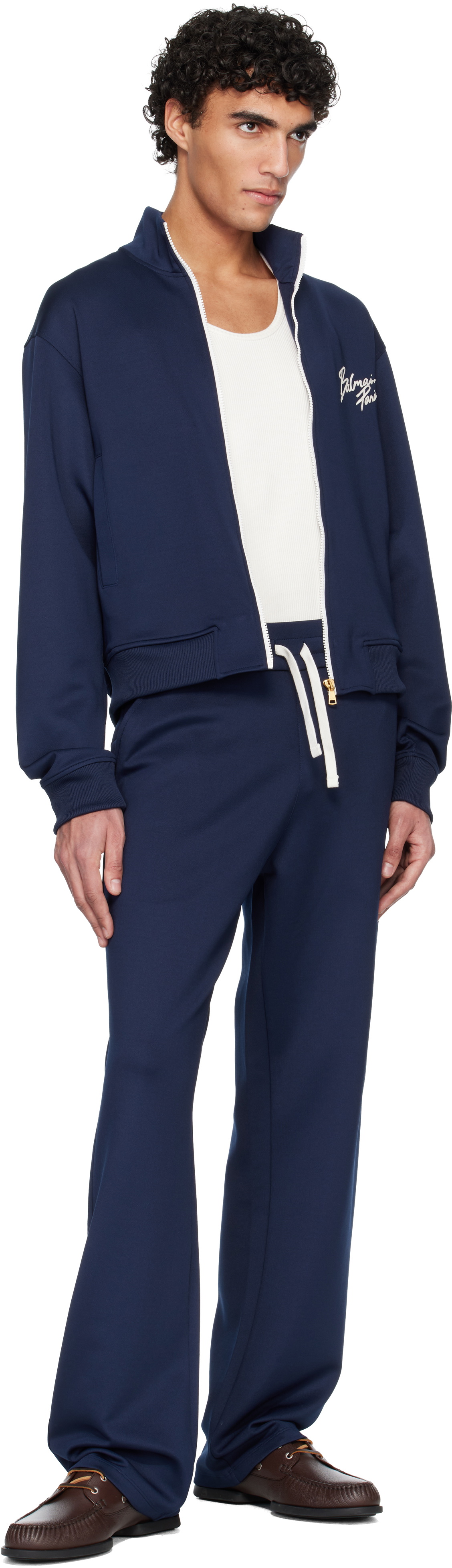Balmain Navy Printed Signature Track Jacket