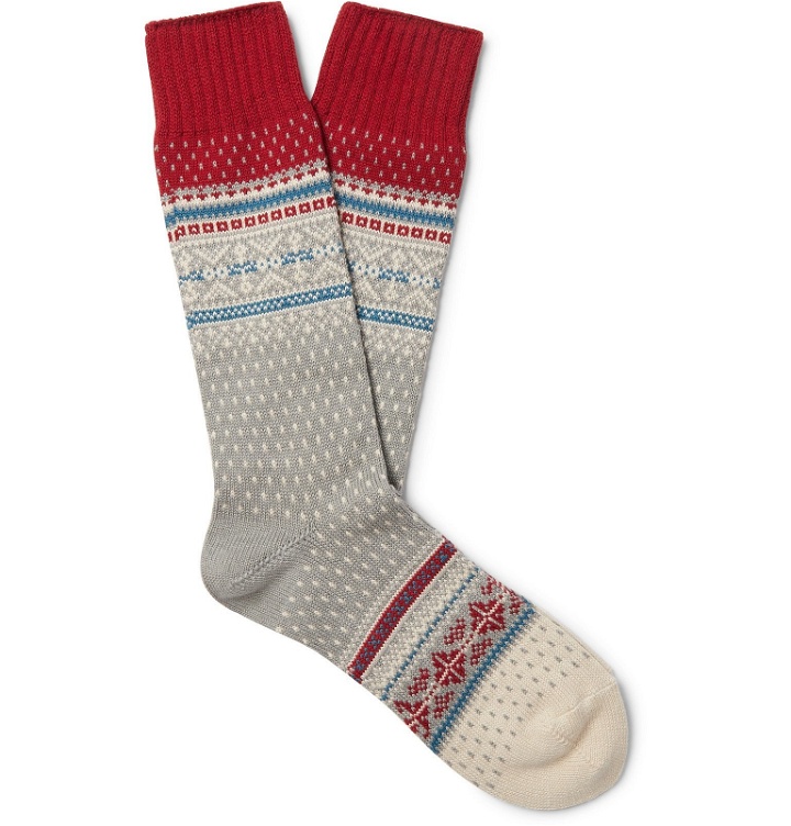 Photo: Beams Plus - Nordic Fair Isle Knitted Socks - Gray