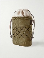 LOEWE - Paula’s Ibiza Leather-Trimmed Iraca Palm and Herringbone Cotton-Canvas Pouch
