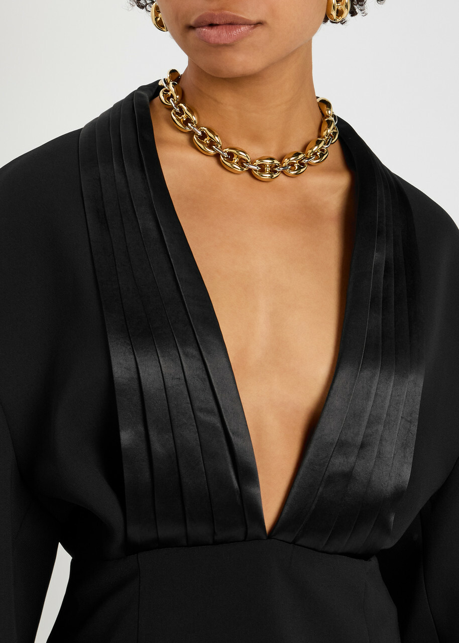 A.W.A.K.E Mode Cummerbund Collar Tuxedo Crepe and Satin top Black