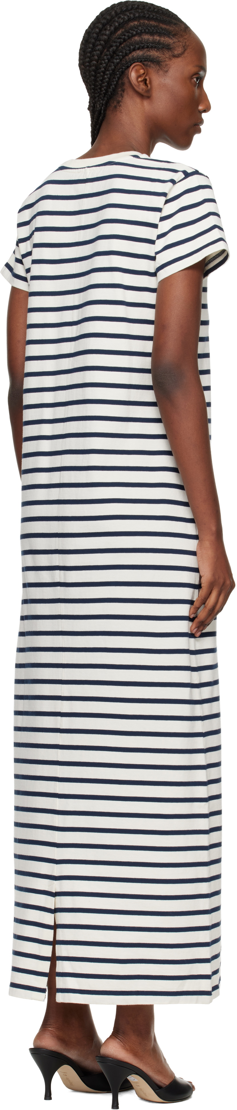 ANINE BING Off-White & Navy Wynne Stripe Midi Dress