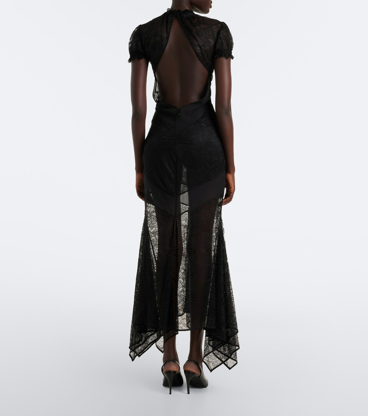 The Attico Semi-sheer asymmetric lace midi dress