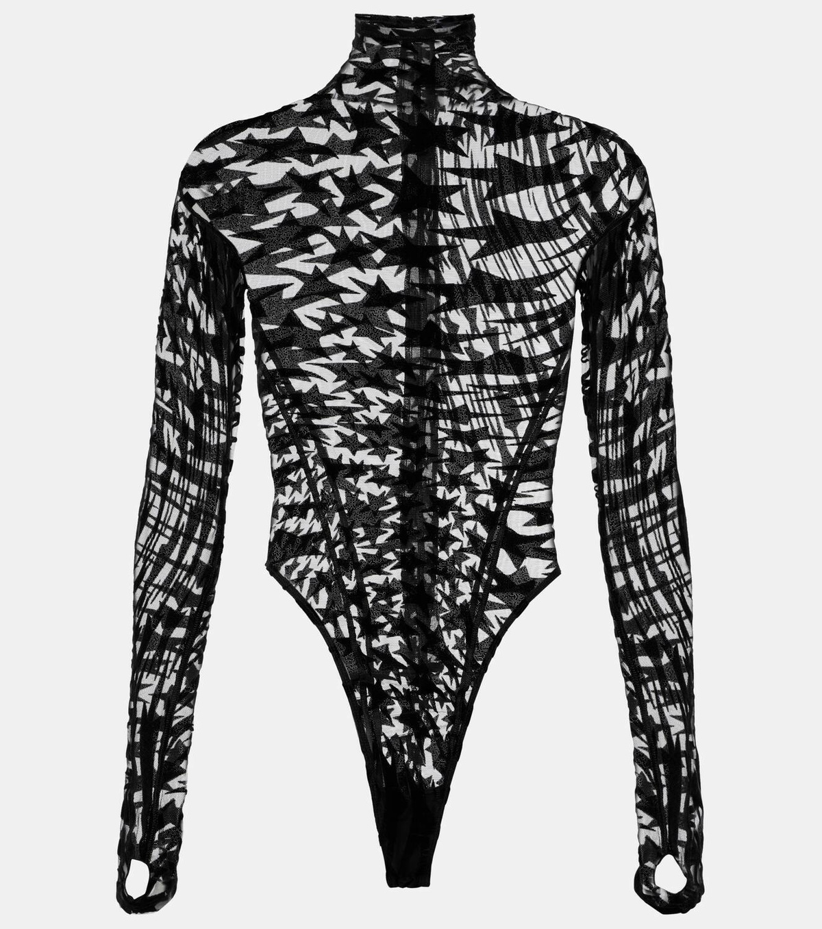 Mugler Printed mesh turtleneck bodysuit Mugler
