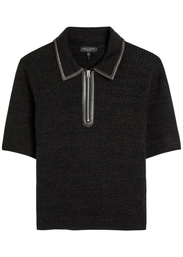 Photo: Rag & Bone Caterina Ribbed Wool-blend Polo top Dark Brown