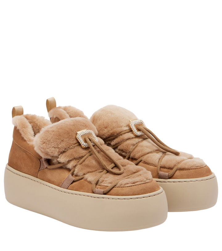 Photo: Roger Vivier Viv' Up embellished shearling and suede sneakers