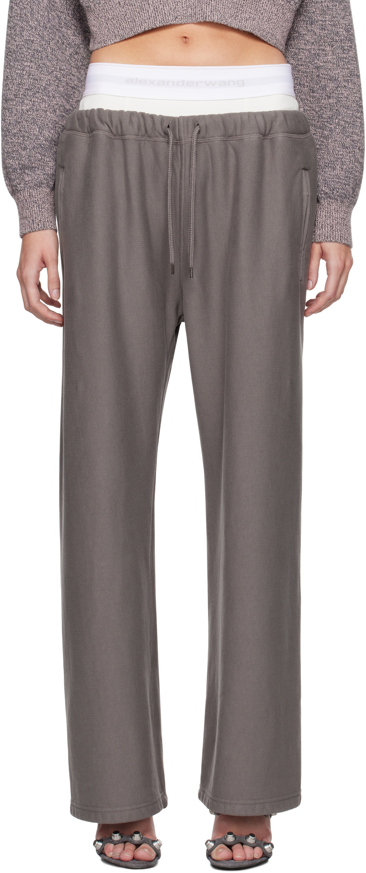 alexanderwang.t Gray Wide Leg Pre-Styled Logo Brief Sweatpants