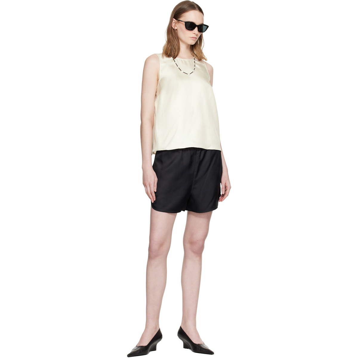 Loulou de Saison Off-White Gema Sleeveless Silk Top