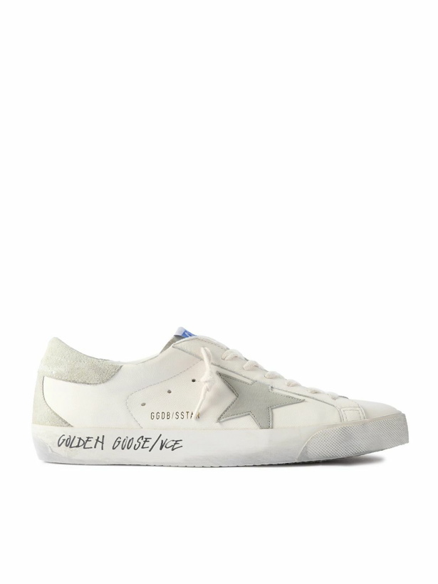 Photo: Golden Goose - Super-Star Distressed Printed Suede-Trimmed Leather Sneakers - White