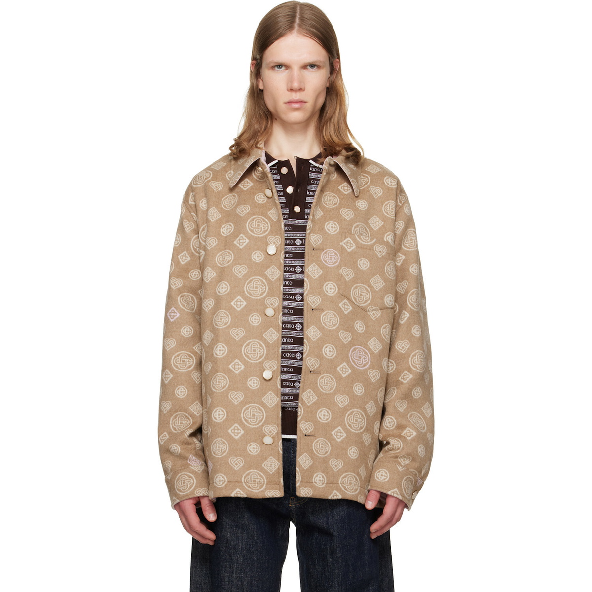 Casablanca Beige Monogram Wool Overshirt